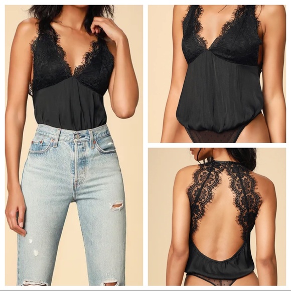 Free People Tops - Free People Melrose Black Lace Backless Bodysuit